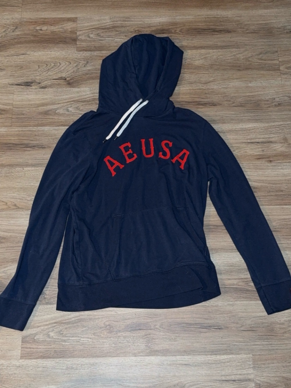 American Eagle Outfitters Navy Hoodie with Red AE USA Lettering
